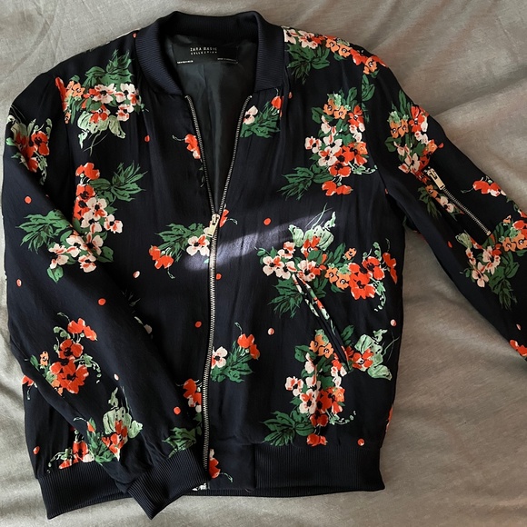 Zara Jackets & Blazers - Zara Cherry Blossom Navy Bomber